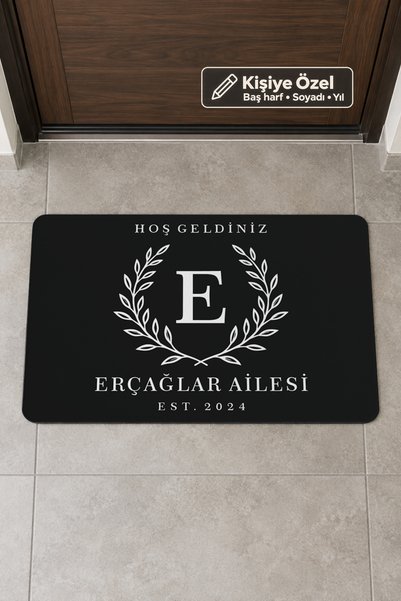 Kişiye Özel Baş Harf ve Aile Soyadı Yazılı Kapı Önü Paspası Defne 45 × 70 cm