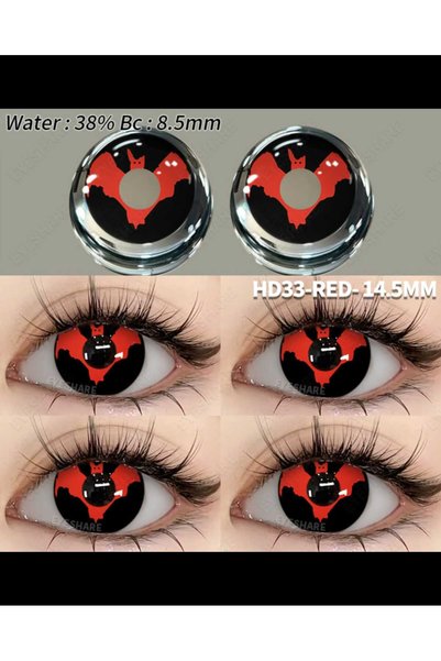 Eyeshop HALLOWEEN COSPLAY GÖZ LENSİ HD33 RED KIRMIZI SİYAH BETMAN TONDA Kulan...