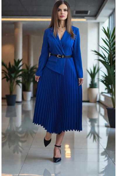 MAXORA SHOP Rochie plisată Lara, cu partea de sus tip sacou și centură