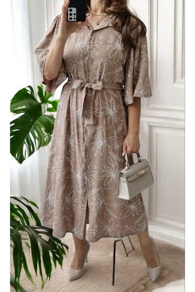 MAXORA SHOP Elisa βισκόζη φόρεμα-πουκάμισο μήκους midi με ζώνη