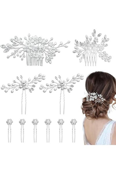 GENERAL Wedding Hair Accessories Silver, 10 Pieces Pearl Bridal Hair Accessor...