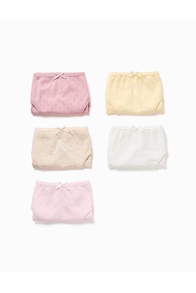 Ziddy Pack Of 5 Cotton Briefs For Girls, Pink/Yellow/White/Beige