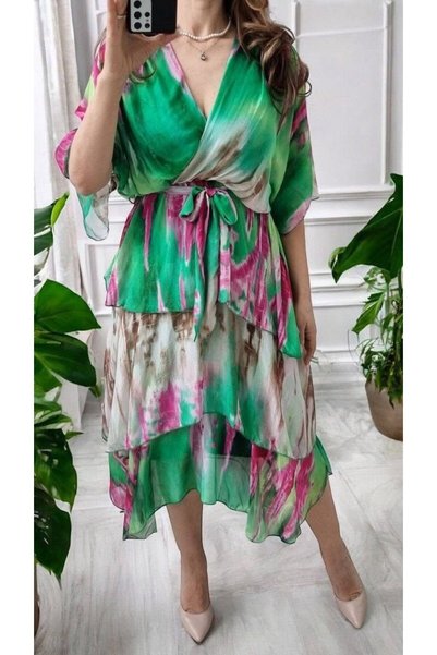 MAXORA SHOP Rochie lungă petrecută Laura, cu imprimeu și centură