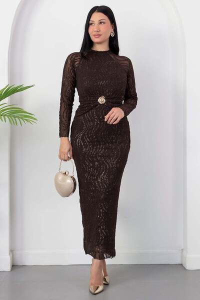 PULLIMM Halter Neck Raglan Sleeve Buckle Glitter Dress Dks1465