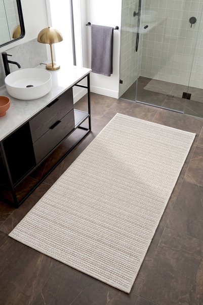 Koza Halı Retro Plain Krem Düz Dokuma Yumuşak Banyo Paspası A3190P