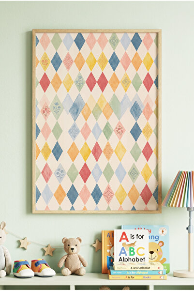 Zevahir Mobilya Dekorasyon 1 Piece Real Wood Framed Colorful Pastel Diamond P...