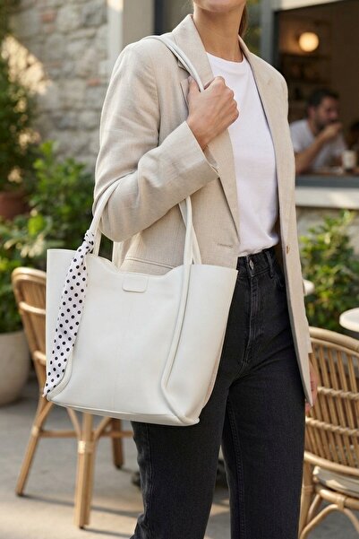 MARKACHİ White Scarf Daily Women's Bag with Hand and Shoulder Straps