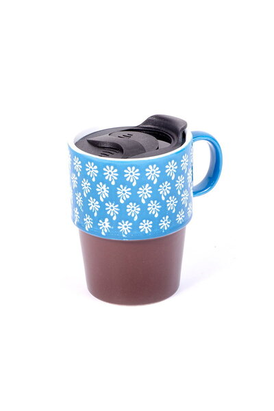 Violet Porcelain Mug with Brown Blue Lid