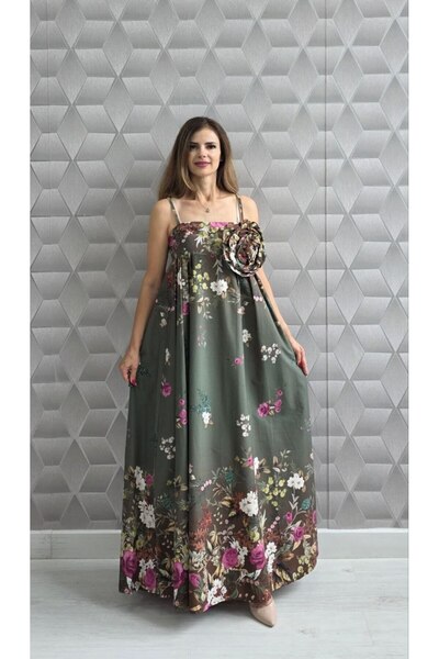 MAXORA SHOP Rochie lungă din bumbac Raisa, fără bretele, cu imprimeu floral