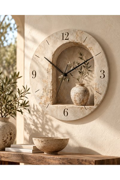 AA Shop Bohem Temalı 45 Cm Ahşap Sessiz Akar Mekanizmalı UV Baskılı Dekoratif Duvar Saati Hediyelik 1108