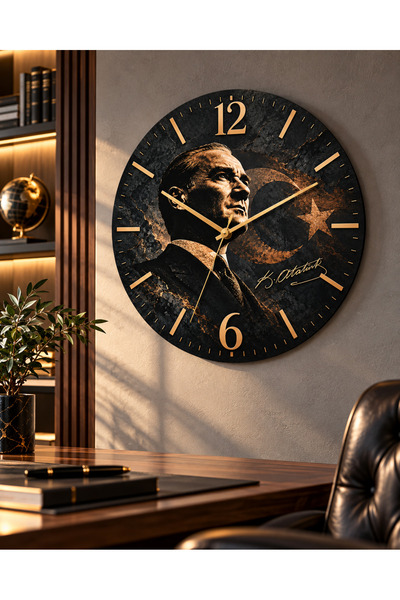 AA Shop Ceas de perete decorativ imprimat UV, tematică Ataturk, 45 cm, din le...