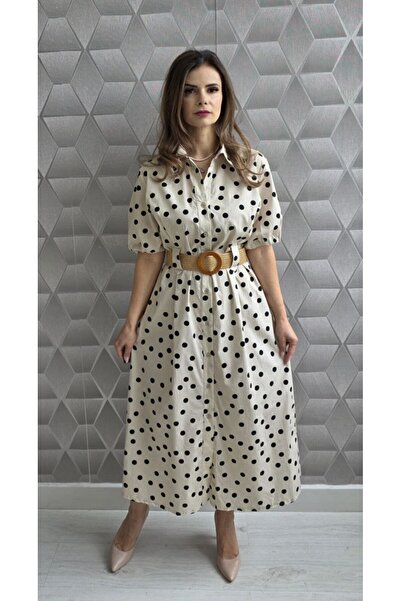 MAXORA SHOP Rochie midi din bumbac Paulina, cu centură inclusă și mâneci scurte