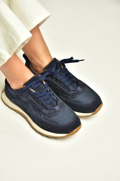 Fox Shoes Z312507561 Navy Blue Genuine Leather Suede Women's Sports Shoes