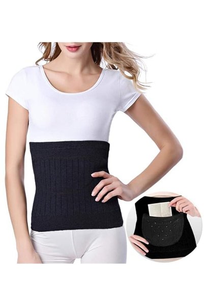 IPENNY Warm Knitted Elastic Abdominal Binder with 2 Body Warmer Sticker Pocke...