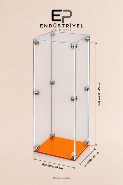 ep endustriyel pleksi 20x45x45 cm Dikey Şeffaf Pleksi Display Box Premium Vitrin Ürün Sergileme Kutusu Kırmızı Taban