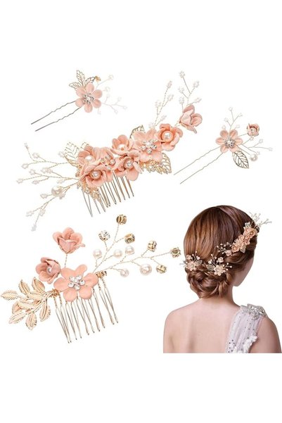 UHOMENY 4PCS Bridal Hair Accessories, Wedding Hair Pins Rose Gold Hair Combs ...