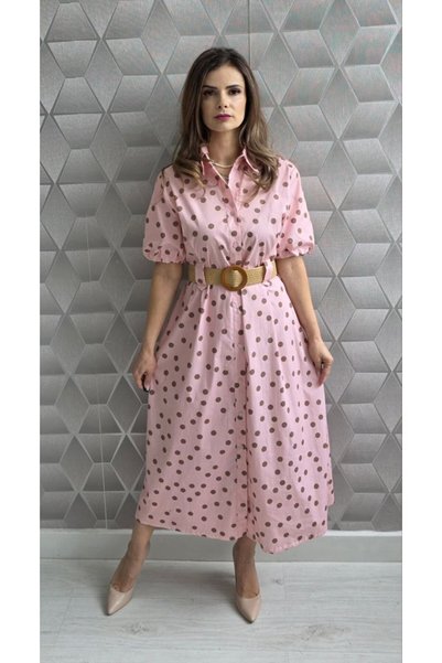 MAXORA SHOP Παυλίνα βαμβακερό φόρεμα μήκους midi με ζώνη και κοντά μανίκια