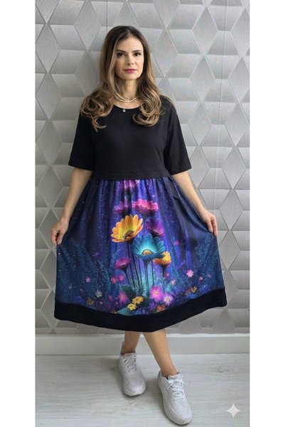 MAXORA SHOP Rochie Perla cu imprimeuri colorate și buzunare, midi
