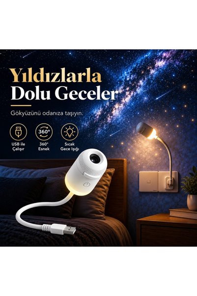 Genel Markalar 2’si 1 Arada Galaksi ve Yıldız Projektörü Gece Lambası – 12 Fa...