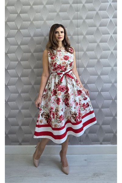 MAXORA SHOP Rochie din bumbac Janiya, cu imprimeu floral, fără mâneci