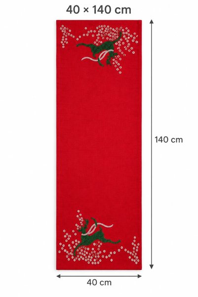 desicap Christmas Themed Stoned Runner Tablecloth 40×140 cm Red