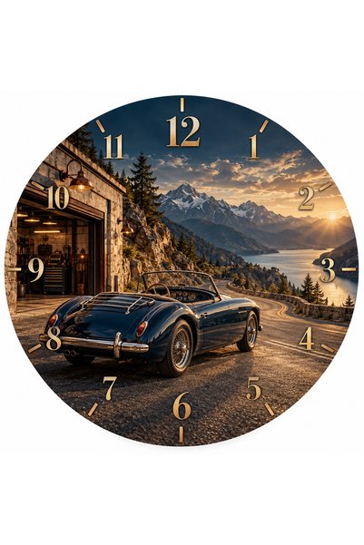 AA Shop Araba Temalı 45 Cm Ahşap Sessiz Akar Mekanizmalı UV Baskılı Dekoratif Duvar Saati Hediyelik 1107