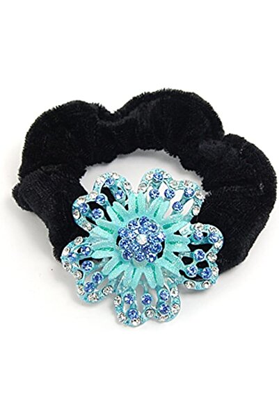 GENERAL Ruilogod Double Layer Blue Floral Elastic Black Velvet Hair Tie Holde...