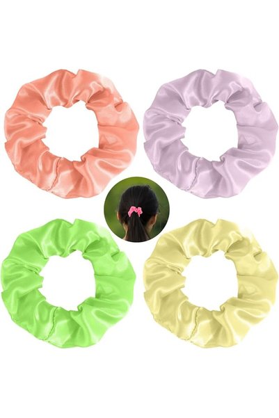 GENERAL 4pcs Neon Scrunchies for hair 80s,vintage velvet solid color headband...