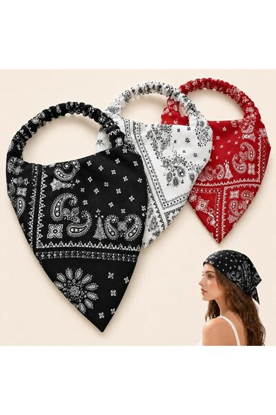 GENERAL 3-Pack Patterned Hair Scarf Headbands, Elastic Bandana Print Hair Acc...