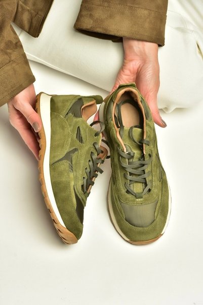 Fox Shoes Z312507561 Green Genuine Leather Suede Women's Sports Shoes