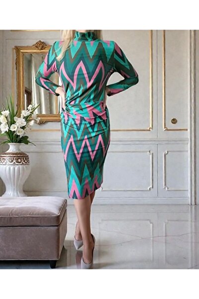 MAXORA SHOP Rochie Luiza cu imprimeu colorat, midi, cu mâneci lungi