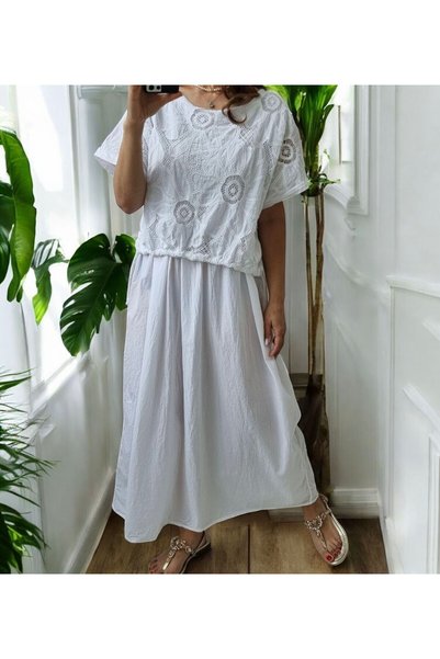 MAXORA SHOP Βαμβακερό φόρεμα μίντι της Γουέντι με κοντά μανίκια