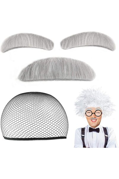 SYOSI Old Man Mad Scientist Wig Set, Cosplay Costume Wig Eyebrows Mustache Gl...