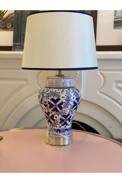 Dekordan House Bleu Blanc Klasik Desen Abajur (50cm)