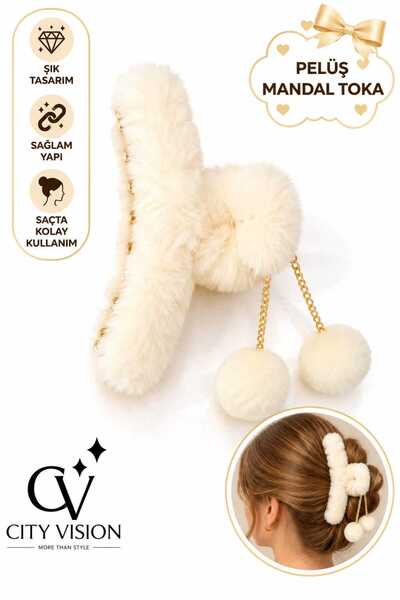 cityvision Plush Pompom Hanging White Color Hairpin Large Size
