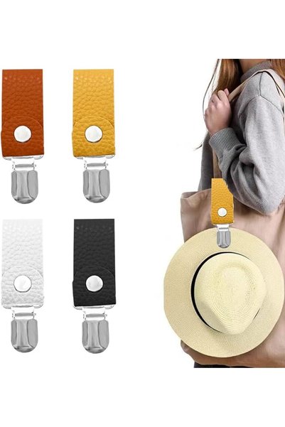GENERAL 4 Pack Travel Hat Clip, Leather Hat Clips Hands-Free Hat Holder Clips...