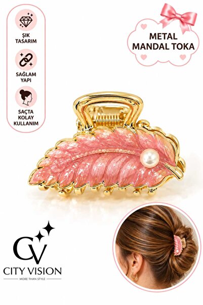 cityvision Pearl Leaf Model Pink Color Metal Hairpin - Small Size