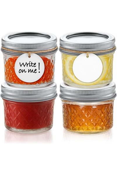 GENERAL Tecohouse Mini Mason Jars 4 oz, 4 Pack Small Glass Jars with Lids
