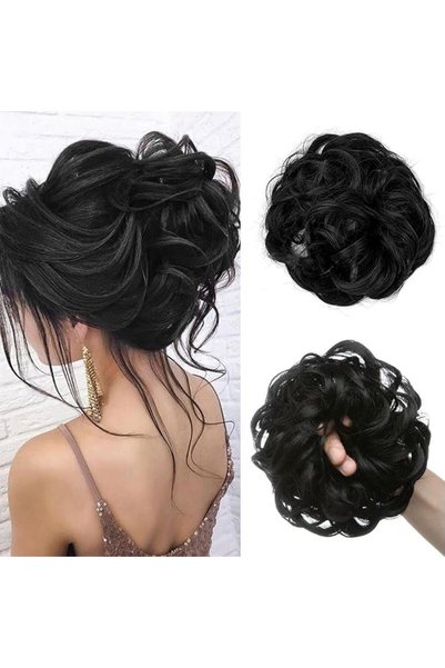 GoldenLike Realistic Wigs, Messy Bun Hair Piece Human Hair for Women, Wavy Cu...