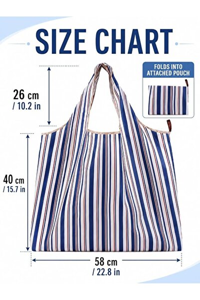 Classics Classic Blue White Striped Reusable Shopping Tote, Large Capacity Foldable Waterproof Shoulder Bag,
