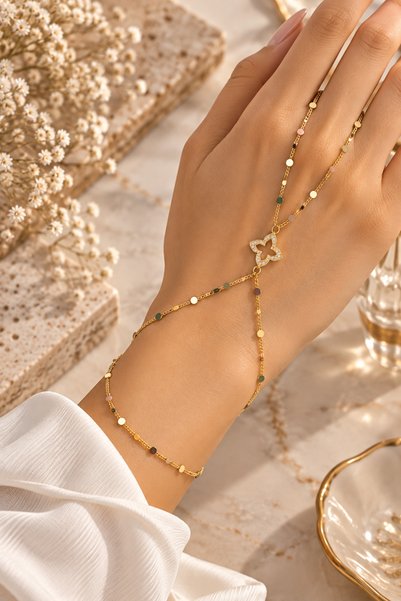 Gold & Gümüş Renkli Taş Detaylı Şahmeran Bileklik