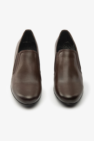 SAYL Brown Genuine Leather Comfortable Sole Women's Heeled Shoes