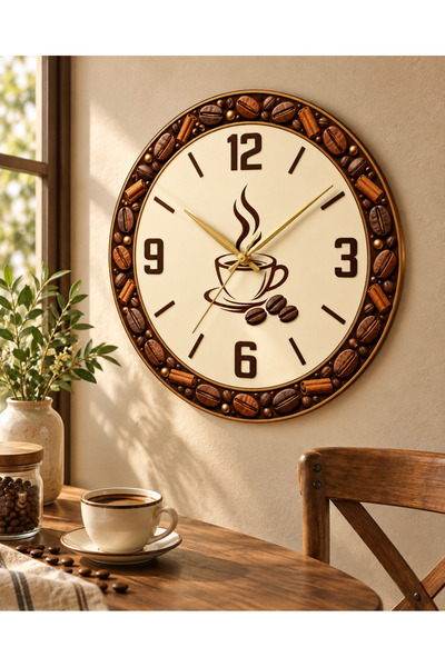 AA Shop Ceas de perete decorativ imprimat UV, tematică cafea, 45 cm, din lemn...