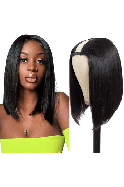 Generic U Part Wig Human Hair Straight Bob Wigs For Black Women 12 inch Brazi...