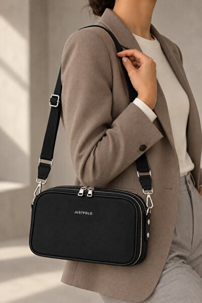 Just Polo Black Imported Suede Leather Medium Size Women's Cross Shoulder Bag...