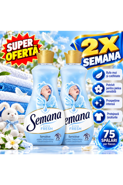 Semana Συσκευασία 2 τεμαχίων Μαλακτικού Ρούχων Extra Fresh Sensitive, υπερσυμ...