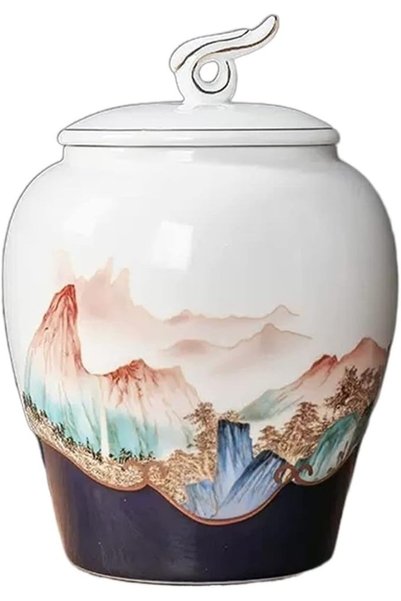 GENERAL Kitchen Jar Tea Container with Chinese Ceramic Ornaments for Loose Vi...