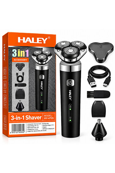 HALEY Aparat de Bărbierit Electric HY-4705 3 în 1, 3 Capete Rotative, Trimmer...