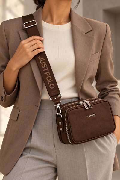Just Polo Brown Imported Suede Leather Medium Size Women's Cross Shoulder Bag...
