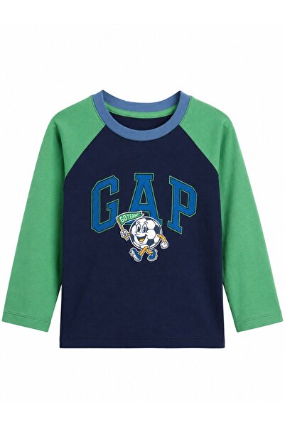 GAP Kids تيشيرت رياضي للأطفال الأولاد بطبعة كرة القدم باللون الأزرق الداكن